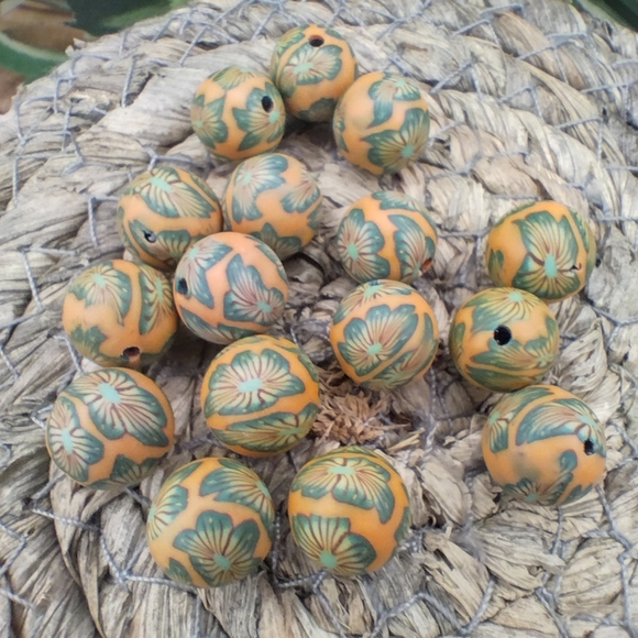 Jewelry Making Clay Beads 10 mm Green And Orange Set Of 20 Beads - Picture 6 of 6